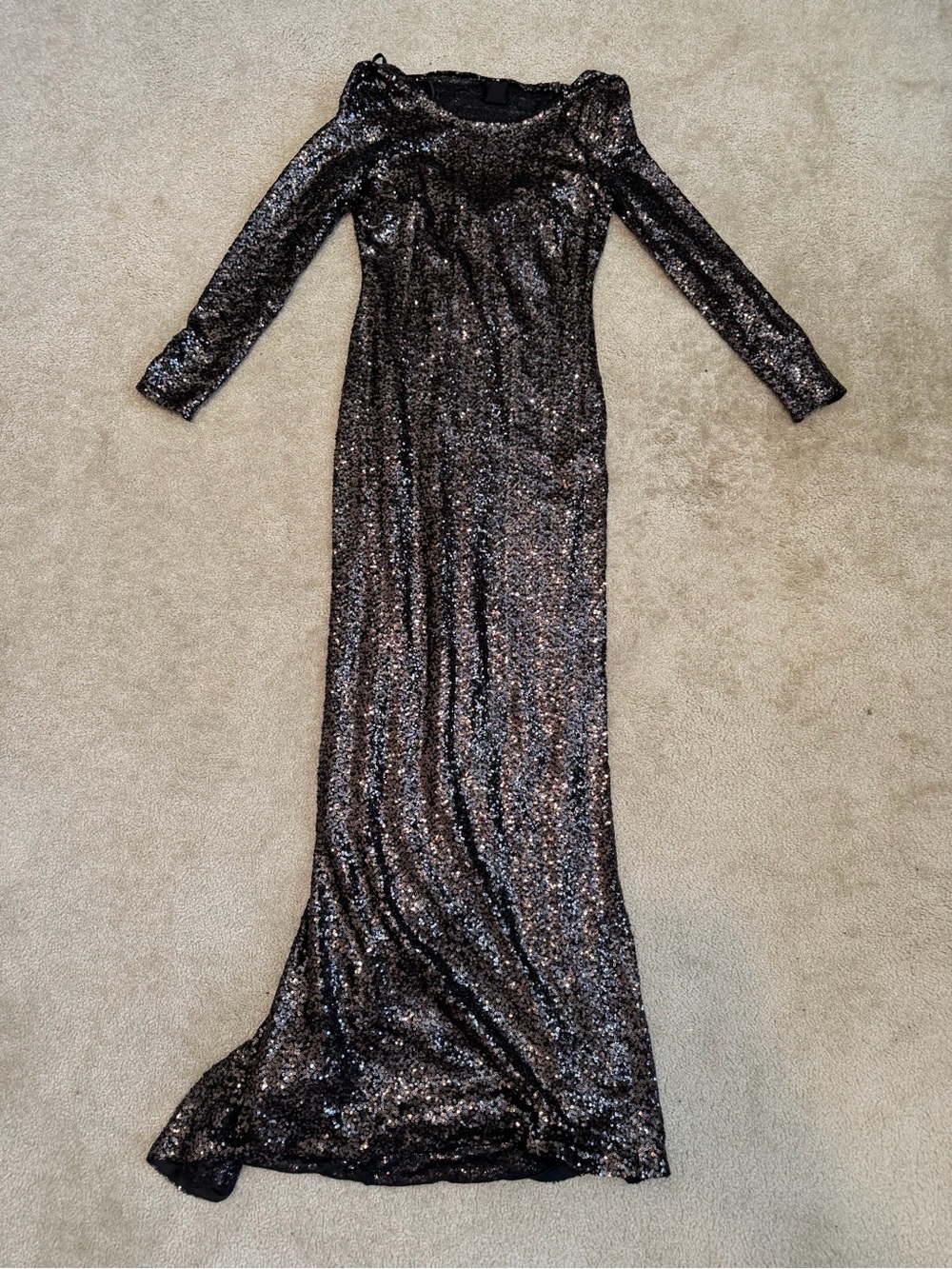 Calvin Klein Sequin Evening Dress Long Sleeve Black Bronze Glam Formal Dress